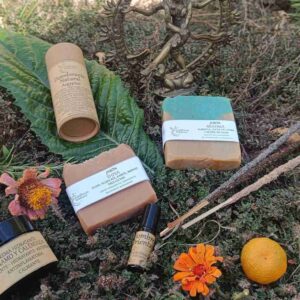 pack_brahma (4) Productos de belleza naturales sobre vegetación.