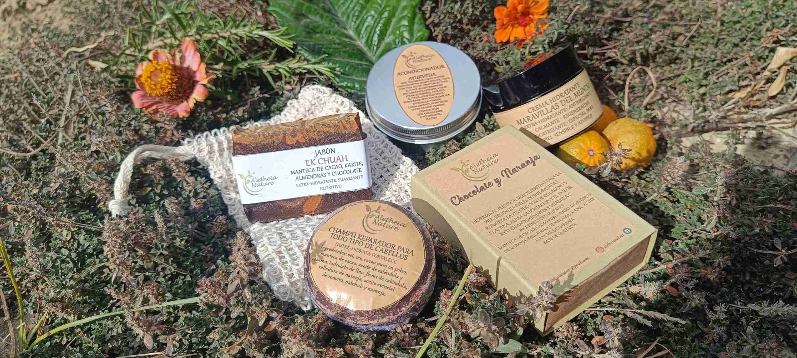 Productos cosméticos naturales y ecológicos al aire libre.